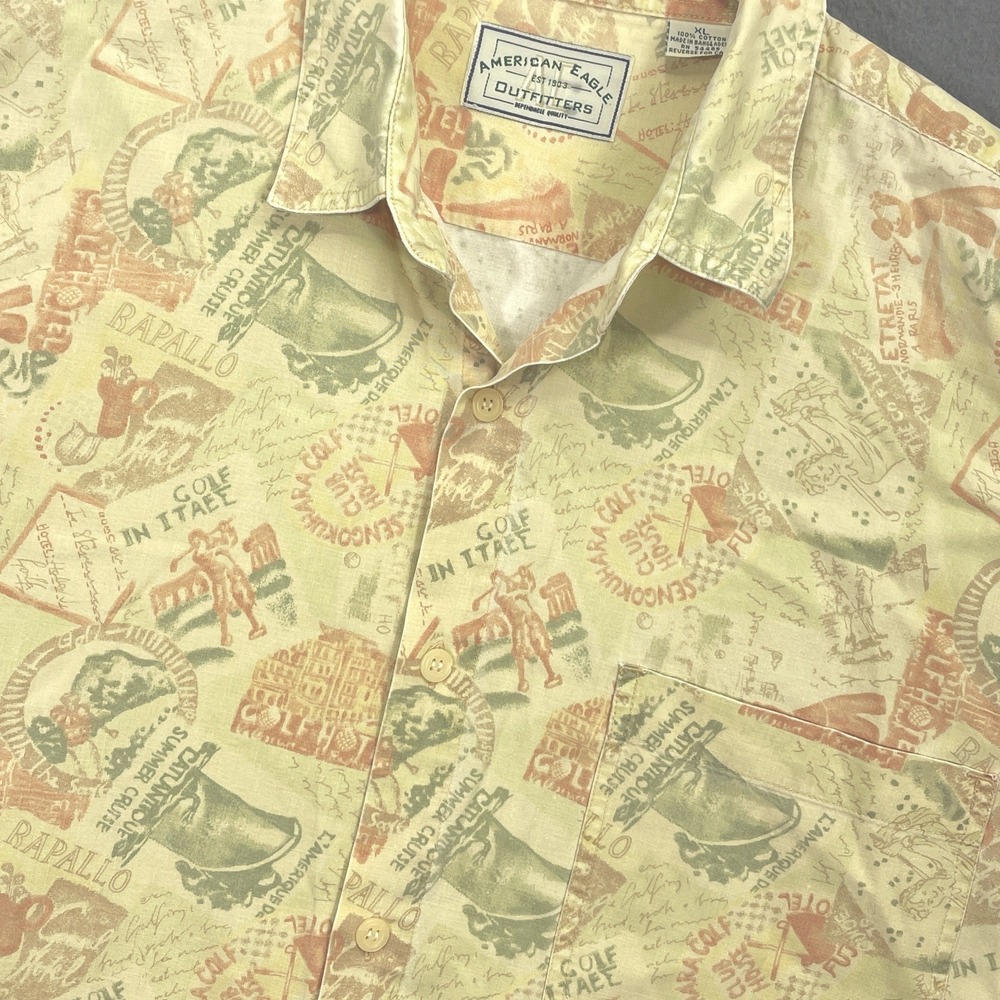 Vtg American Eagle Button Up Shirt Mens‎ XL AOP Golf 90s Y2K Retro AOP Cotton